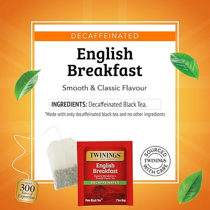 Twinings Decaffeinated English Breakfast Black Tea Individually Wrapped Bags, 100 Count (Pack of 1), Smooth, Flavourful Black Tea, Enjoy Hot or Iced, 100 Teabags