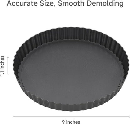 Tart Pan Removable Bottom - 9 Inch Non-Stick Carbon Steel Pie Pan for Baking Tarts, Pies, Quiches, Brownies, Quiche Baking Dish with Fluted Edges, Fruit Tart Mold