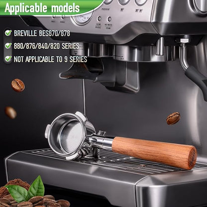 54mm Portafilter for Breville BES870/878/880 Series, Dual Spout Espresso Handle with Siam Rosewood Grip & 304 Stainless Steel Basket