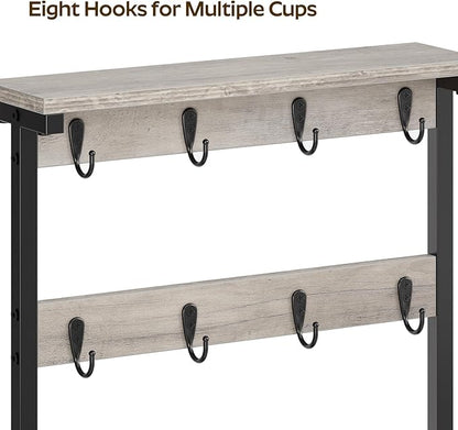 Coffee Mug Holder for Counter, 2 Tier Mug Tree Rack, with 8 Hook and 2 Open Shelves, Vintage Mug Holder Stand for Home Kitchen, Greige MH43BG