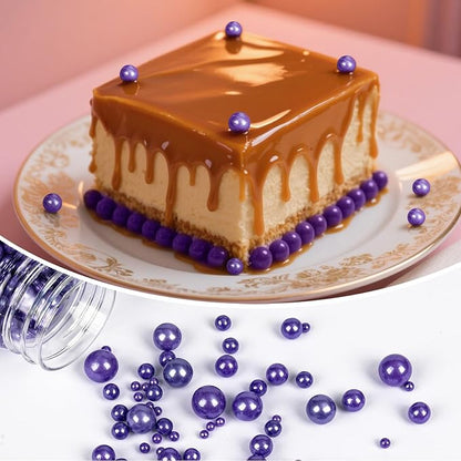 Twisweet Purple Sprinkles, Edible Purple Pearls for Cake Decorating, Sugar Sprinkles for Baking, Mix Size Candy Pearls, Cake Topper Ice Cream Cupcake Cookie Toppings Dessert Decorations, Wedding Birthday Halloween Supplies (130g/4.58oz)