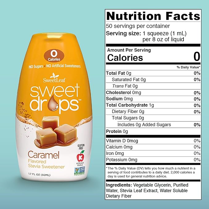 SweetLeaf Sweet Drops Caramel Stevia Liquid Sweetener - Flavor Foods, Keto Coffee with Sugar Free, 0 Calorie, Non-Glycemic Response SweetLeaf Stevia Drops, 1.7 Fl Oz Ea (Pack of 3)