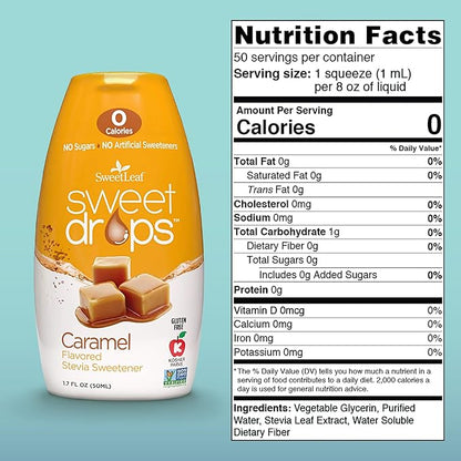 SweetLeaf Sweet Drops Caramel Stevia Liquid Sweetener - Flavor Foods, Keto Coffee with Sugar Free, 0 Calorie, Non-Glycemic Response SweetLeaf Stevia Drops, 1.7 Fl Oz Ea (Pack of 2)
