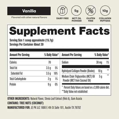 Perfect Keto Collagen Peptides Protein Powder with MCT Oil, Grass Fed, Hydrolyzed Collagen, Type I & III Supplement, Keto Coffee Creamer, Vanilla
