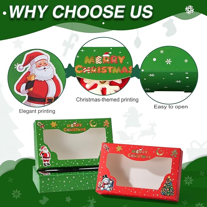 JCXGRVC 48 Pack 7x4.3x1.5Inch Christmas Cookie Gift Boxes with 3 Styles Clear Window Ideal for Packaging Cookie Macaron Cake Pop Chocolate Truffles Donut Pie Treat Bakery Boxes for Gift-Giving
