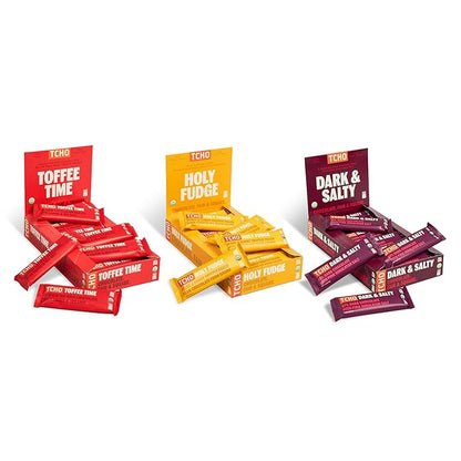 TCHO Singles Variety Pack - Plant Based, Organic Chocolate Singles - Vegan, Gluten-Free, Soy-Free - Handcrafted Pure Cacao Bars - Chocolate Bars Perfect for Gifting 18 Count - Holy Fudge, Toffee Time, Dark & Salty (Pack of 3)