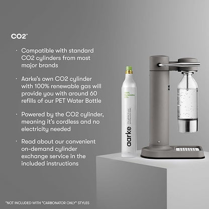 Aarke Carbonator lll with CO2 Cylinder, Sparkling & Carbonation Water Machine, Stainless Steel with PET BPA-Free Reusable Bottle Volume 1L/34 fl oz (Matte Grey)