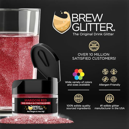 Brew Glitter Maroon Edible Drink Glitter 1x 4g Jar for Cocktails, Beer, & Beverages