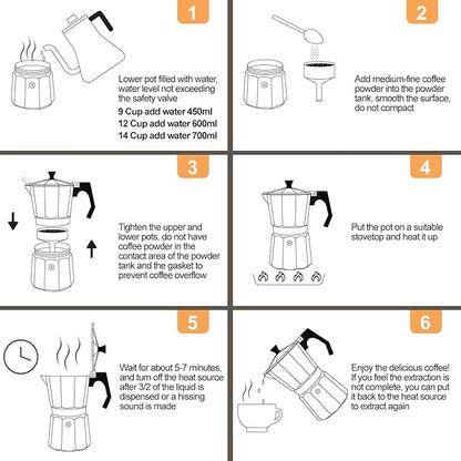 Aluminum 12 Cup 600ml Moka Pot Express Coffee Maker Stovetop Espresso Percolator Coffeemaker Italian Classic Style Brewing Greca Cafe Mocha Machine for Cafeteras Lover Camping Travel and Home Use 20oz