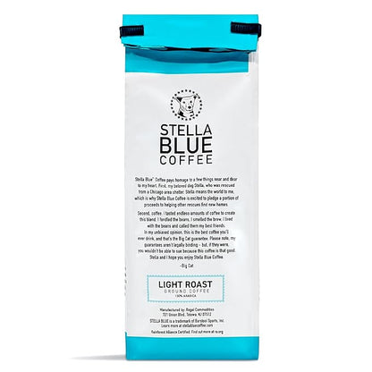 Stella Blue Ground Coffee, Positive Vibes Blend, Light Roast, Vanilla and Fruity Notes, 100% Arabica, Ethically Sourced from Central and South America, 12 oz bag