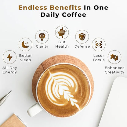 PowderVitamin Organic Mushroom Coffee Certified Mold & Mycotoxin Free GrassFed Collagen Types I & III 8 Fruiting Body Mushrooms Tested for BetaGlucans Focus Energy Digestion & Immunity 15 Servings