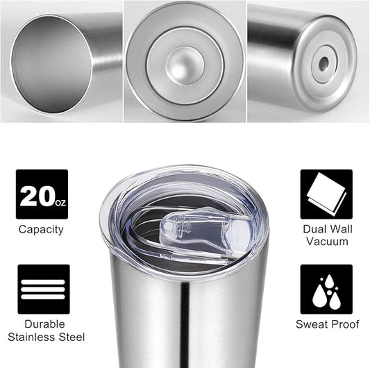 VEGOND Stainless Steel Skinny Tumbler, 20 oz Vacuum Insulated Tumbler with Lid and Straw, Double Wall Coffee Cup, Travel Mug for Cold Hot Drinks, Stainless Steel 1 Pack