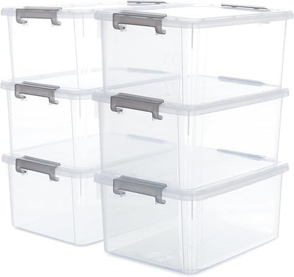Citylife 6 Packs 17 QT Plastic Storage Bins with Lids Large Stackable Storage Containers for Organizing Clear Storage Box for Garage, Closet, Kitchen