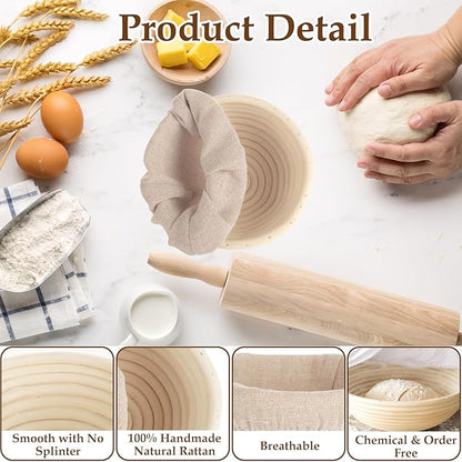 4 PCS Round Sourdough Proofing Basket 5 Inch Bread Proofing Baskets for Sourdough Bread Baking Small Batton Bread Basket Proofing with Removable Liner Cloth