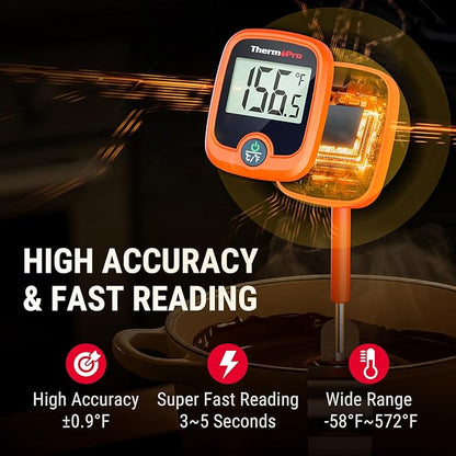 ThermoPro TP509 Candy Thermometer with Pot Clip, 10" Long Probe Instant Read Meat Food Thermometer with LCD, Cooking Oil Thermometer Deep Frying Thermometer for Candy Maple Syrup Sugar Brewing Making