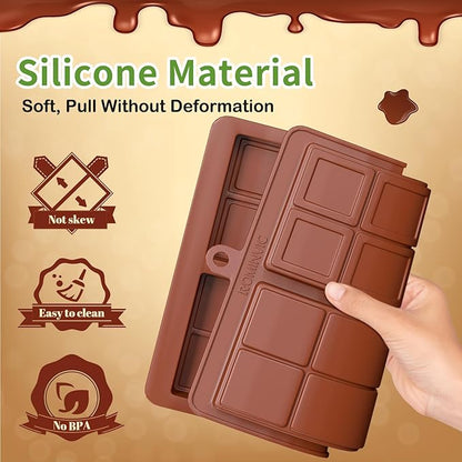 Chocolate Bar Mold,2 Pack 2 in 1 Dubai Chocolate Molds and Scraper for Stuffed Bar,Deep Large and Thick Chocolate Candy Bar Mold for Filling Knafeh Pistachio Kit