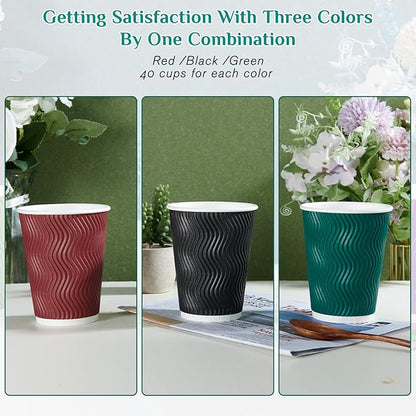 MUCHII 12 oz Paper Coffee Cups, 120 Count Multicolor Disposable Insulated Ripple Paper Cups for Tea Hot Chocolate