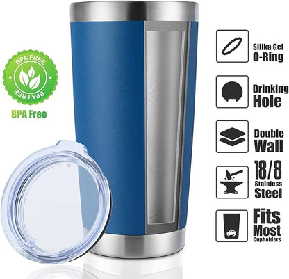 DOMICARE 20oz Stainless Steel Tumbler Bulk with Lid, Double Wall Vacuum Insulated Travel Mug, Powder Coated Coffee Cup (Dark Blue, 1)