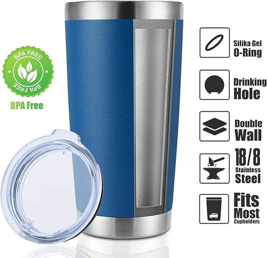 DOMICARE 20oz Stainless Steel Tumbler Bulk with Lid, Double Wall Vacuum Insulated Travel Mug, Powder Coated Coffee Cup (Dark Blue, 1)