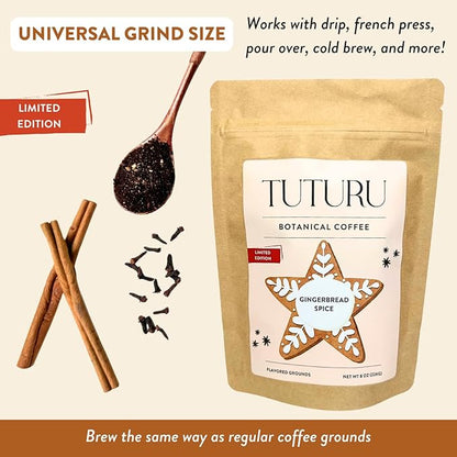 Organic Gingerbread Ground Coffee - Medium Roast, Flavored Coffee - Real Gingerbread Spices - Smooth Low-Acid- Perfect for Drip, Pour Over or Cold Brew - 8 oz, 22 Servings