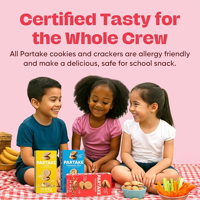 Gluten Free Partake Soft Baked Cookies Variety Pack (Chocolate Chip, Snickerdoodle, Lemon) - Vegan - Free From the Top 9 Allergens Including Dairy, Wheat, Soy, Eggs, & Peanuts - Non GMO - Safe School & Office Snack (3 Pack, 5.5oz Boxes)