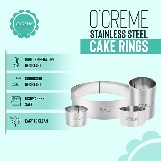 O'Creme Cake Ring Sturdy Stainless Steel Round Mousse Cake Ring Mold for Baking, Dessert Cake Decorating Pastry Rings 6 Inch Diameter x 3 Inch High