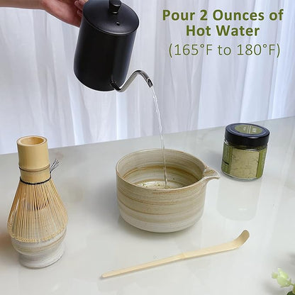 4pcs Matcha Set, Japanese Matcha Kit with Whisk, 17oz Ceramic Bowl with Spout, Whisk Holder & Bamboo Scoop for Starter, Tea Ceremony, Tea Lover, Gift