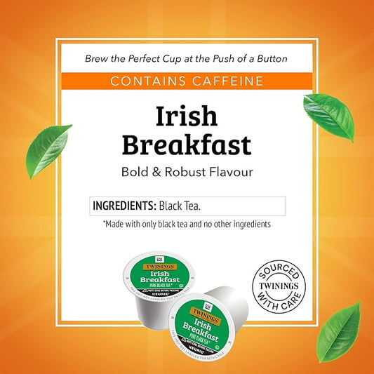 Twinings Irish Breakfast Black Tea K-Cup Pods for Keurig, 24 Count (Pack of 1), Robust, Strong, Bold Flavour, Caffeinated, Enjoy Hot or Iced
