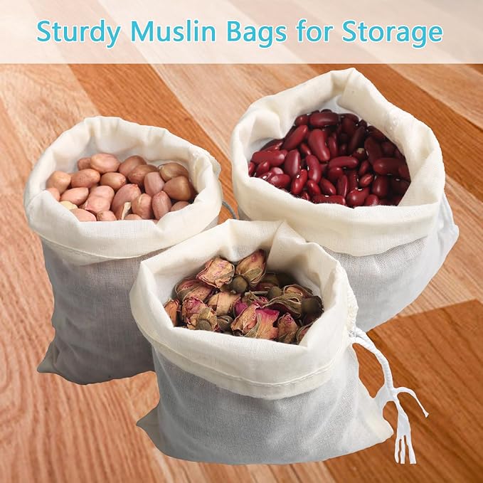 Eketirry Spice Bags, 20pcs Reusable Empty Tea Bags, Muslin Strainer Bags, Soup Bags for Cooking, Natural Cotton Fine Mesh Cheesecloth Bags for Cold Brew Coffee(2 x3" &3 x4")