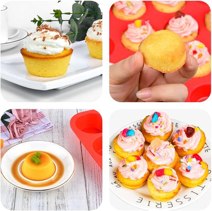 CAKETIME Silicone Muffin Pan, Mini Muffin Pan, Regular 12 Cups and Mini 24 Cups Cupcake Tin Set of 2 for Baking Egg Bites