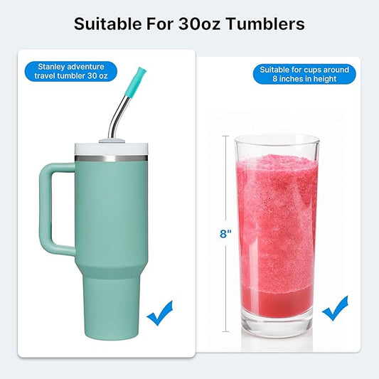 2 Pcs Stainless Steel Straw with Silicone Tips for 40 oz Stanley Tumbler, Repeatable 40 oz Metal Straws for Stanley Adventure Quencher Travel Tumbler Cup, BPA Free（Light Green）