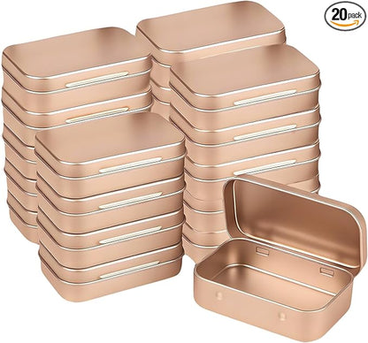 Small Metal Box With Lid-Cookie Tins Metal Tins With Lids Lens Wipes Storage Container Mini Portable Box,Empty Hinged Tin,For Organize Mint Candy Jar,Sewing (Rose Gold, 20 Pcs 3.7" x 2.4" x 0.8")