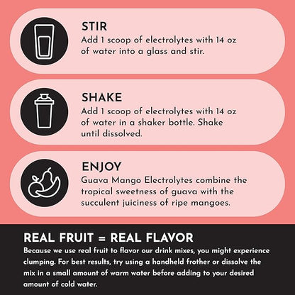 Guava Mango Electrolytes – 30‑Serving Hydration Drink Mix with Coconut Water, Sea Salt, and Trace Minerals – Supports Hydration, Recovery, and Electrolyte Balance*