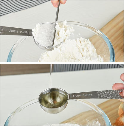 Measuring Cups and Spoons Set, 18/8 Stainless Steel Measuring Tools for Baking & Cooking, 4 Kitchen Measuring Cups and 5 Metric Measuring Spoons with Leveler for Liquid & Drying