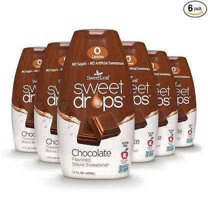 SweetLeaf Sweet Drops - Flavored Stevia Liquid Sweetener, Stevia Extract, Zero Calories, Gluten Free, Keto Friendly, Non GMO, Natural Flavors, Sugar Alternative - Chocolate, 1.7 Fl Oz (Pack of 6)