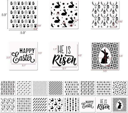 6in Easter Cookie Stencils for Royal Icing, Eggs Carrot Rabbit Face Bunny Shapes Stencils for Sugar Cookie, 16 Pcs Assorted Sizes Easter Eggs Stencils for Baking Drawing Dessert Coffee Decoration