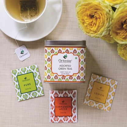 Octavius Tea Variety Pack – 25 Teabags | 3 Assorted Green Teas | Premium Green Tea Sampler | Refreshing & Healthy Tea Pack | Pack of 1