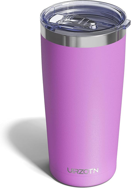 Travel Coffee Tumbler 20oz, Leakproof Travel Coffee Mug with Lid and Straw, Stainless Steel Double Wall Vacuum Insulated Tumbler for Hot/Iced Drinks (Textured Matte, Lilac Pink)