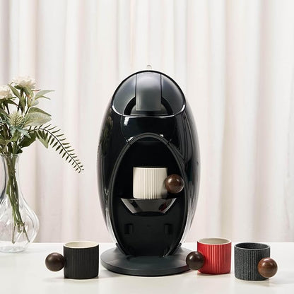 Ceramic Mini Espresso Cups Demitasse Cups with Round Wooden Handle Vertical Stripes Tea Cups (black, 2pcs)