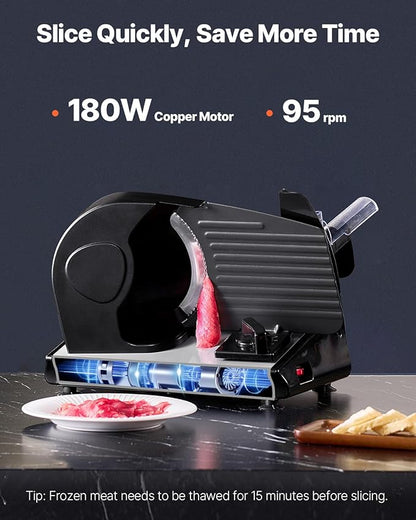 VEVOR Meat Slicer, 7.5 inch Electric Deli Food Slicer with two Premium SUS420 Blades, 0-0.6 inch Adjustable Thickness, 180W Food Slicer Machine for Meat, Hard Bread and Cheese, Home Use