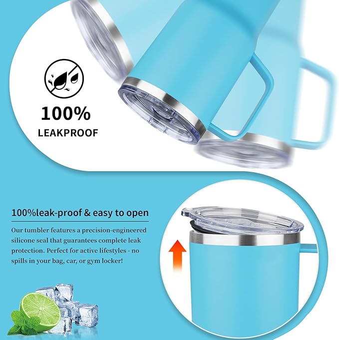 20oz Insulated Tumbler with Handle Stainless Steel Travel Coffee Mug with Lid and Straw Double Wall Vacuum Leak-proof Reusable Thermal Water Cup for Hot and Cold Drinks (Sky blue,1 Pack)