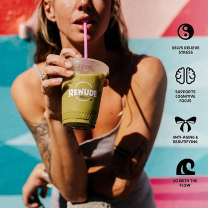 Renude Chaga Matcha - Chaga Mushroom Powder, Superfood Drink Mix with Adaptogens, Ceremonial Grade Mushroom Matcha, Keto, Vegan, Sugar Free, Natural Energy & Immune Support - 15 Servings per Bag