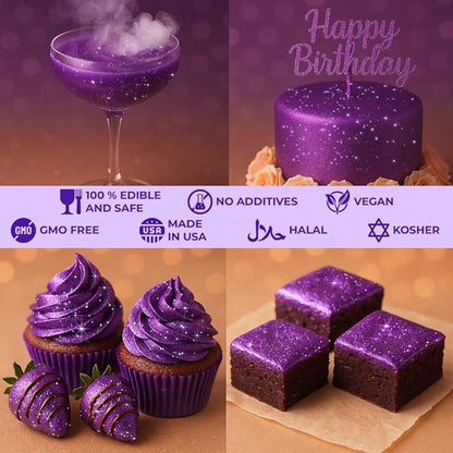 Bulk 20g Purple Edible Glitter for Drinks | Premium Edible Glitter for Cakes, Cocktails, Purple Cake Decorating Decorations Food Grade, Vegan, Kosher, Halal, Gluten Free - Made in USA
