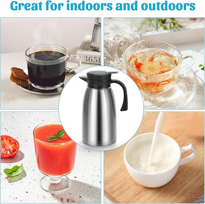 70oz Thermal Coffee Carafe, Double Wall Vacuum Thermos for Hot Drinks, Stainless Steel Carafe for Hot Liquids Large Tea Thermos for Home School Office for Valentine's Day (Classic Silver)