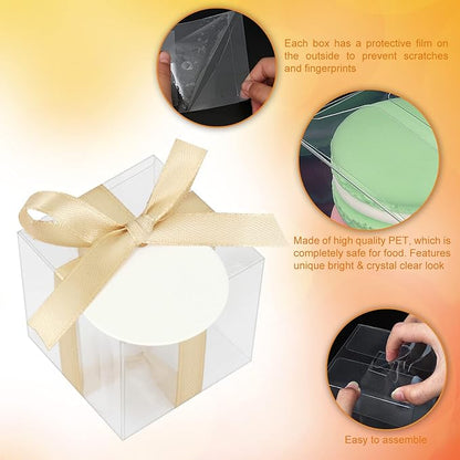 COTOPHER 35 Pcs Clear Boxes for Favors, 6x6x6 Inches Clear Gift Boxes PET Material Small Cake Boxes Plastic Small Gift Boxes with Lids, 6 Inch Cake Box for Wedding Favors Baby Shower