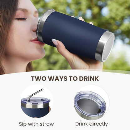 MEWAY 20oz Tumbler 8 Pack Double Wall Vacuum Insulated Travel Mug Bulk, Stainless Steel Tumblers with Lid and Straw, Durable Powder Coated Coffee Cups for Cold & Hot Drinks (Navy, 8)