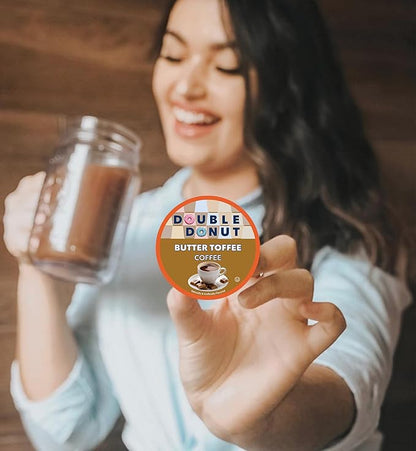 Double Donut Coffee Butter Toffee Flavored Coffee Pods, Medium Roast Coffee, compatible with Keurig K Cups Brewers, 20 Count