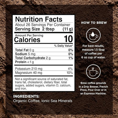 VitaCup Mineral Coffee with Trace Minerals, Hydrate, Replenish & Restore w/All Natural Sea Minerals, Electrolytes, Organic Coffee, Single Origin, Medium Dark Roast, Ground Coffee, 3 Bags 10oz Each