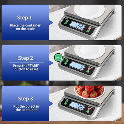 Large Kitchen Scale 40kg Food Scales for Kitchen with Tare and Pcs Funtion 88lbs Stainless Stee Tray Baking Scale for Cooking with Adapter, 6 Units(Silver, 40kg)