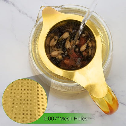 Tea Infuser Basket Stainless Steel Tea Strainer Tea Filter With Small Strainer And Lid Tea Diffuser For Loose Tea Superior Brewing Experience (One pack gold)
